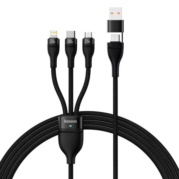 Baseus kabel 3in1 Flash II USB + USB-C - Lightning + USB-C + microUSB 1,5 m 3,5A svart 100W