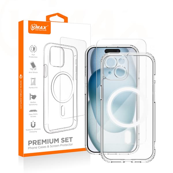 Vmax set fodral + glas 2,5D premium för iPhone 16 Plus