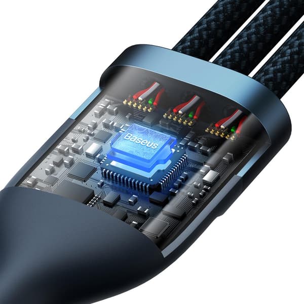 Baseus-kabel 3-i-1 Flash II USB - mikro-USB + Lightning + USB-C 1,2m 3,5A blå 66W