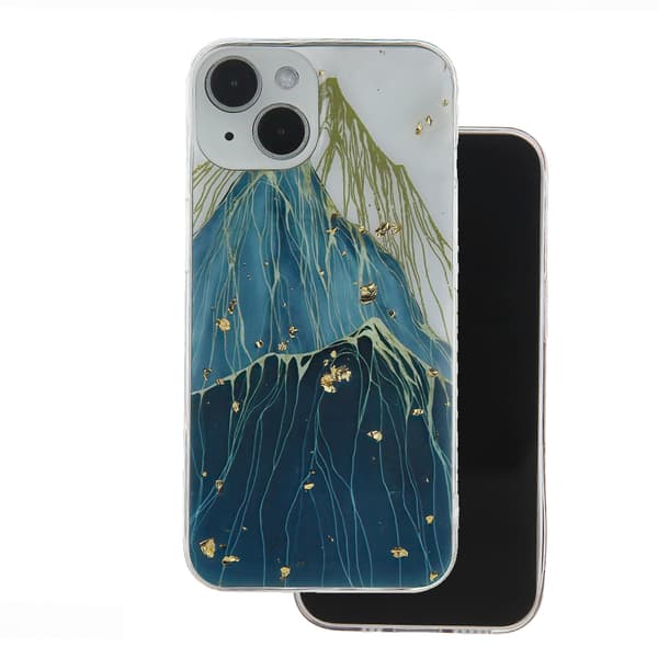 Guld Glam skal för iPhone 15 mountain