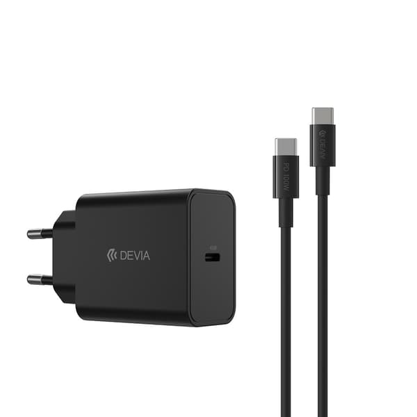 Devia väggladdare Rocket PD 45W 1x USB-C svart + kabel USB-C - USB-C