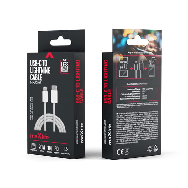 Maxlife MXUC-06-kabel USB-C - Lightning 1,0 m 20W grå nylon
