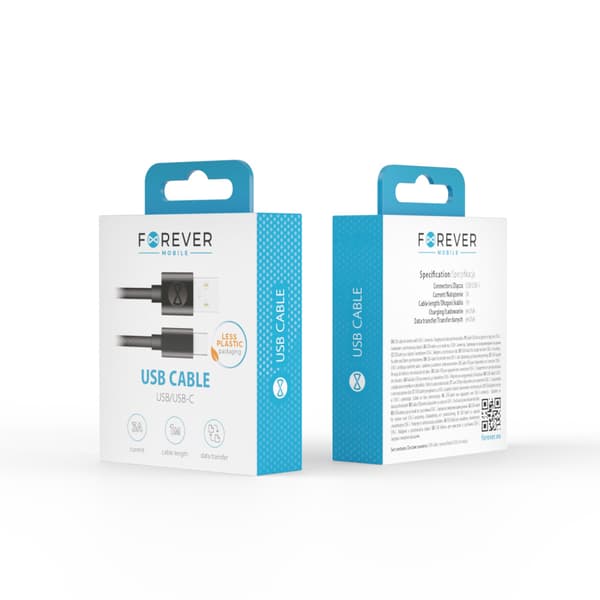 Forever kabel USB - USB-C 1,0 m 3A svart svart