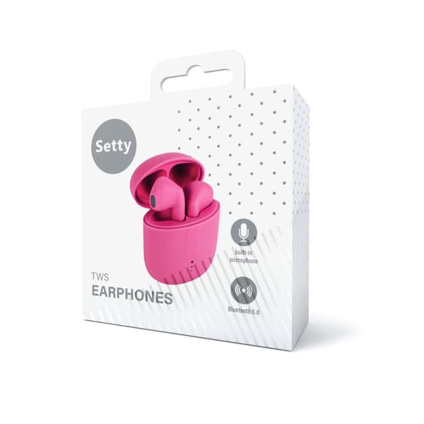 Setty Bluetooth-hörlurar TWS med laddningsfodral STWS-16 rosa