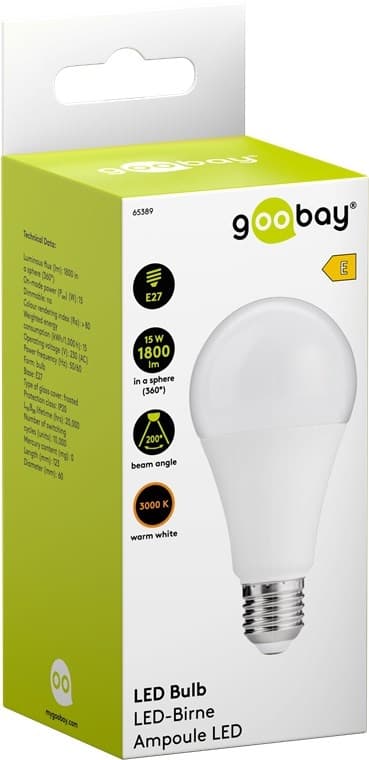 Goobay LED Lampa E27 15W Kugle - Varmvit