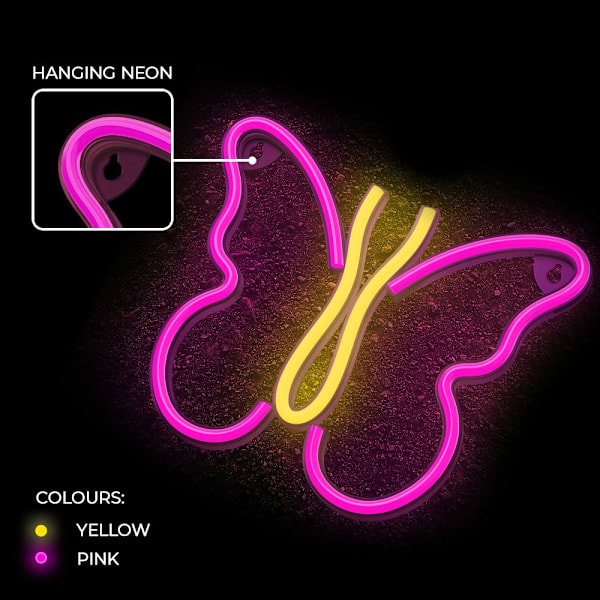 Neon LED-ljus BUTTERFLY rosa