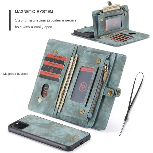 Läderfodral för plånbok med dragkedja för iphone 13 pro grön grön