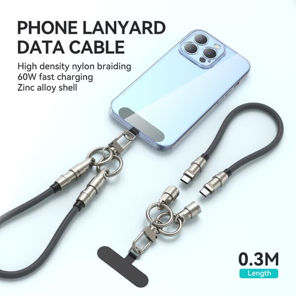 BWOO Lanyard-kabel USB-C - USB-C 0,3m 60W med rem