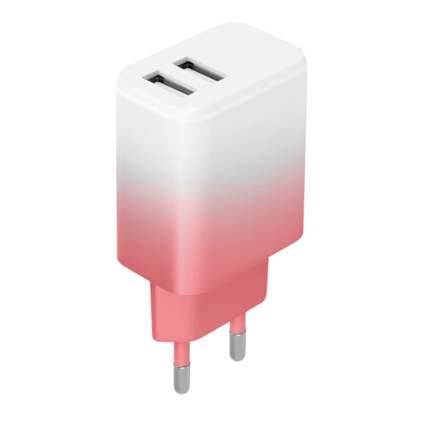 Setty laddare 2x USB 18W LSIG-AA-20 vit-rosa gradient rosa