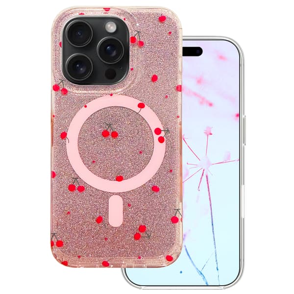 Cherry Mag-fodral för iPhone 15 Pro 6,1\" glitter
