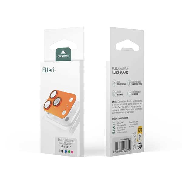 Etteri fullt kameralinsskydd för iPhone 17 Pro Max orange