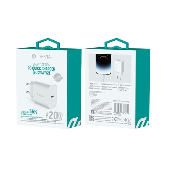 Devia väggladdare Smart PD 1x USB-C 20W vit vit