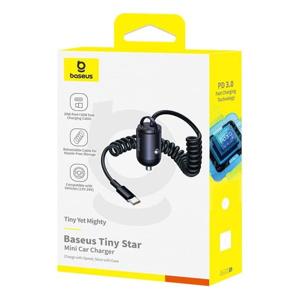 Baseus Tiny Star Mini Billaddare (C+C-kabel ingår) 30W Kosmisk svart svart