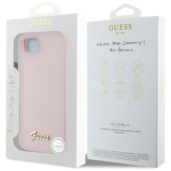 Guess HC Silikon Script Metall Logotyp Fodral för iPhone 16e Rosa