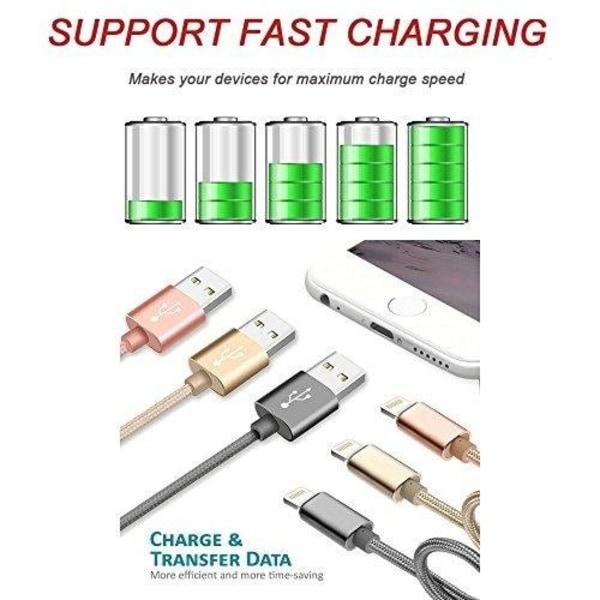 3 st  hög kvalitet för iPhone-laddningssladd 1,2 och 3 meterlljusblå blå