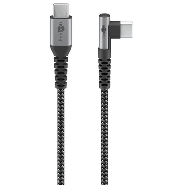 Goobay USB-C 90° vinklad kabel 1 m Silver svart