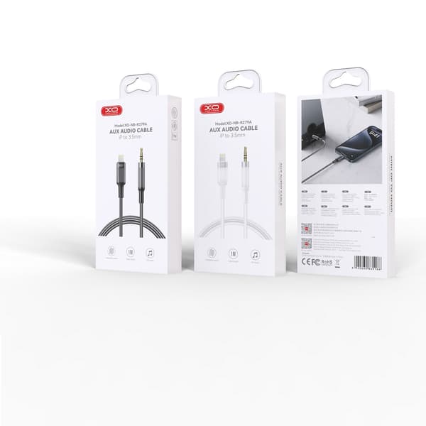 XO-ljudkabel NB-R279A Lightning - jack 3,5mm 1,0m vit