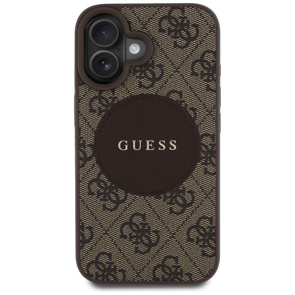 Guess HC MagSafe PU 4G Circle med klassisk logotypfodral för iPhone 16 Brun