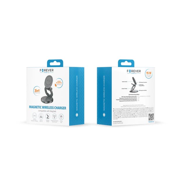 Forever MAWC-200 magnetisk trådlös laddare 15W grå 3i1