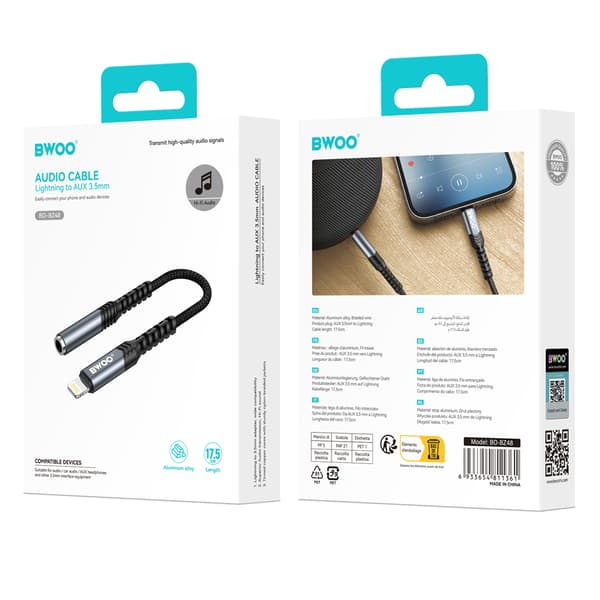 BWOO Adapter AUX 3 5mm - Lightning svart BZ48 svart