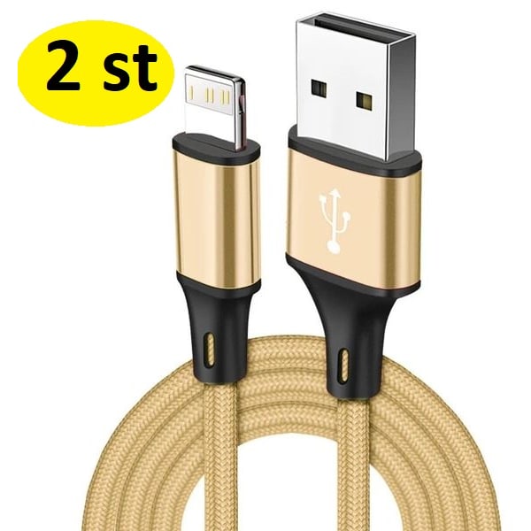 2 st 3m långt Nylon Flätad USB-kabel för iPhone guld guld