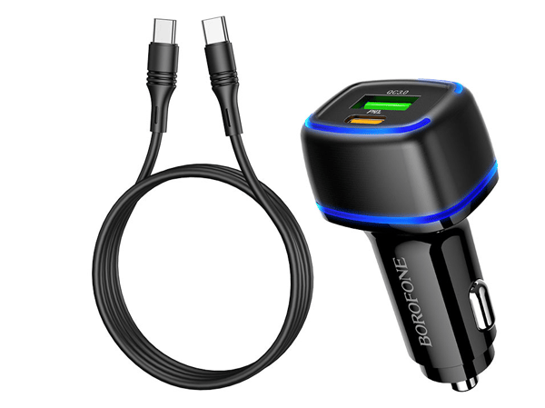 Snabb Billaddare USB C med usb-c-kabel – Svart svart