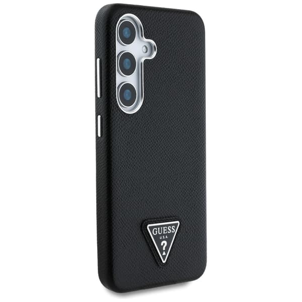 Fodral Guess Grained Triangle Logo MagSafe för Samsung Galaxy S25 svart