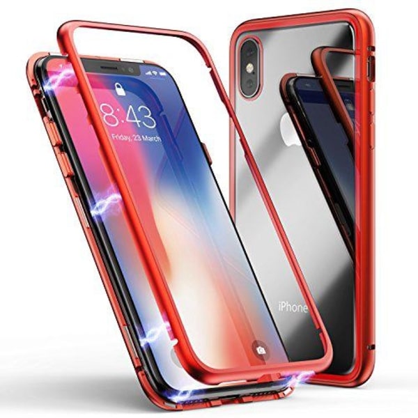 Dubbelsidig magnet fodral med härdat glas för iphone Xs max lila