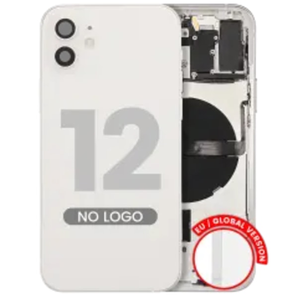Baksida med smådelar för iPhone 12 (EU / Global version) (Eftermarknad Plus) (Vit)
