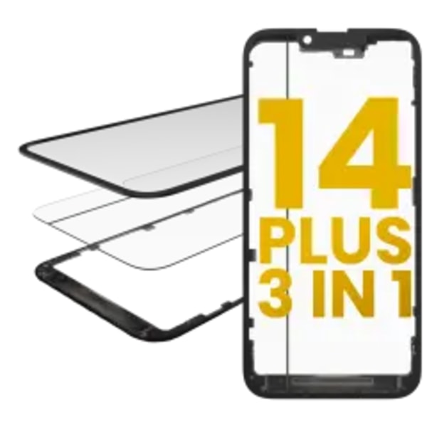 3 i 1 (glas med förmonterad OCA + ram) för iPhone 14 Plus (OCA Master)