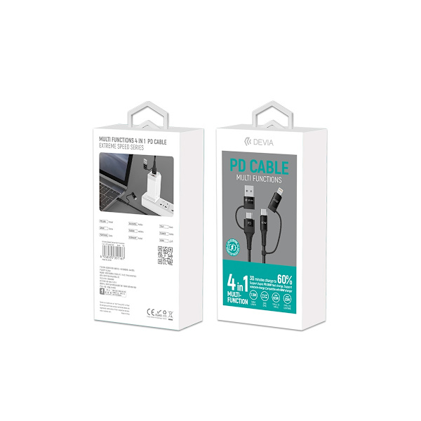 Devia-kabel 4i1 Extreme EC504 PD USB-C + USB - USB-C + Lightning 1,5 m svart
