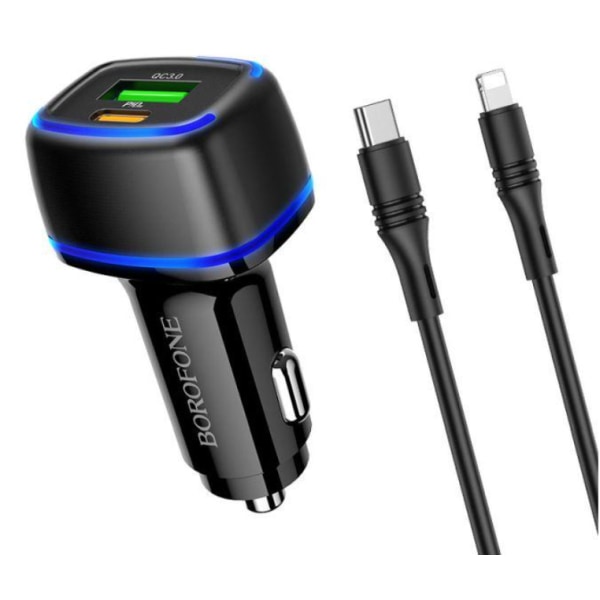 Snabb Billaddare med USB-C och USB-A portar, USB-C till USB-C kabel medföljer - svart - Maxlife 20W Car Charger svart