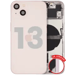 Baksida med smådelar för iPhone 13 (amerikansk version) (begagnad OEM-del: Grade A) (rosa)