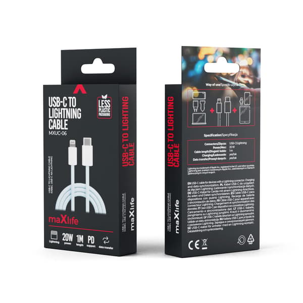 Maxlife MXUC-06 kabel USB-C - Lightning 1,0 m 20W blå nylon blå