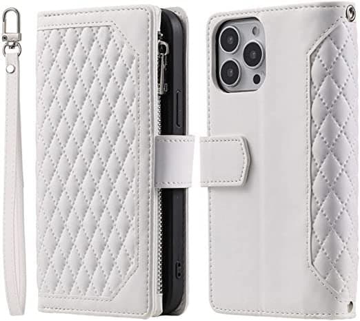 Long Lanyard läderfodral för iPhone 14 Plus med 7 kortplats – Vit vit