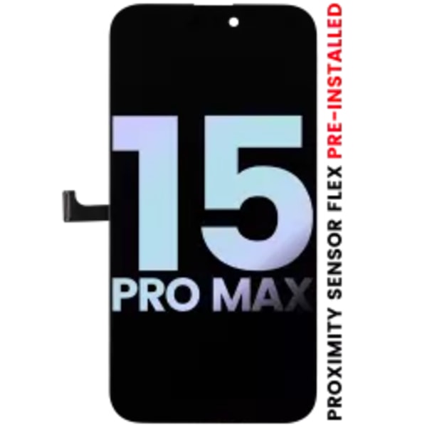OLED-enhet med förinstallerad flexkabel för närhetssensor för iPhone 15 Pro Max (servicepaket)