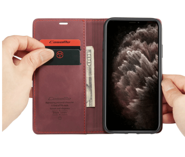 Läderfodral för iPhone 13 Mini – Vinröd röd