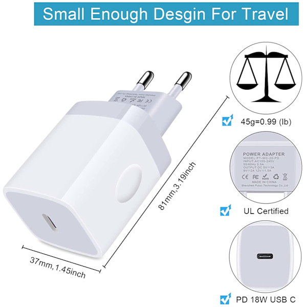 2 st USB-C-snabbladdare  för iphone11/12/13