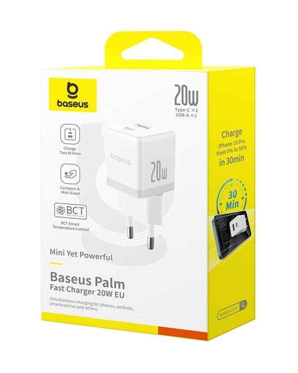 Baseus Palm snabbladdare 1C 20W USB-C USB Moon vit vit