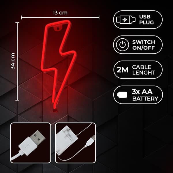 Neon LED-lampa BOLT röd Bat + USB FLNE06 Forever Light röd