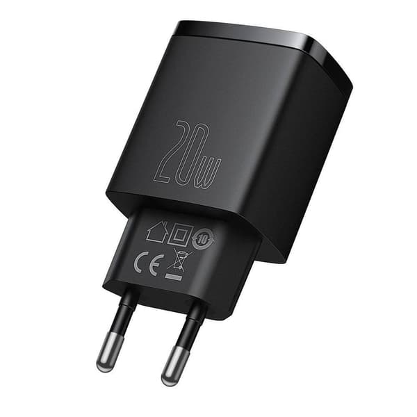 Baseus Kompakt Snabbladdare 20Watt USB-C + USB-A svart svart