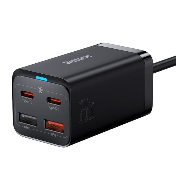 Baseus väggladdare GaN3 Pro PD 65W 2x USB-C 2x USB svart + USB-C - USB-C-kabel