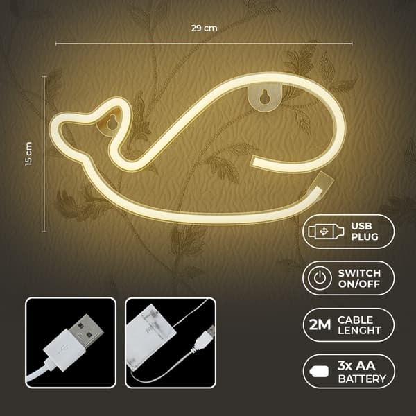 Neon LED-lampa WORD varmvit Bat + USB FLNE09 Forever Light