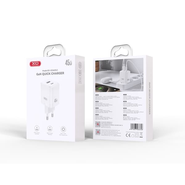 XO väggladdare CE36 PD 45W 1x USB-C 1x USB vit