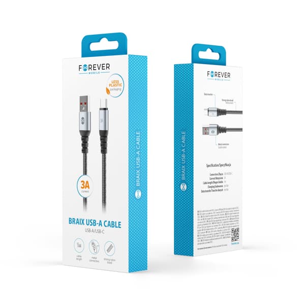 Forever Braix-kabel USB - USB-C 1,0 m 3A svart