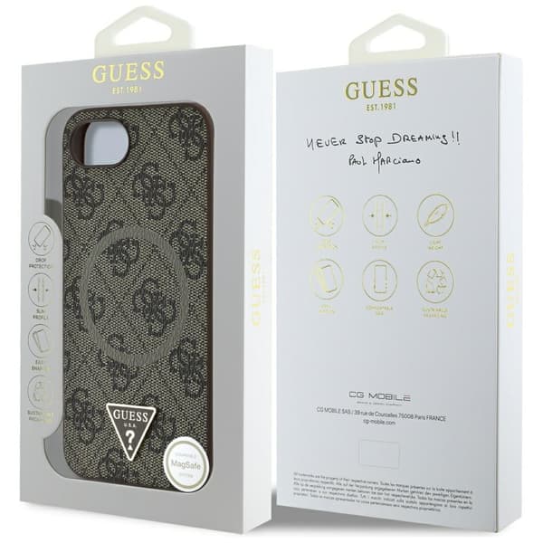 Guess HC MagSafe PU 4G Ring Triangle Logo skal för iPhone 16e Brun