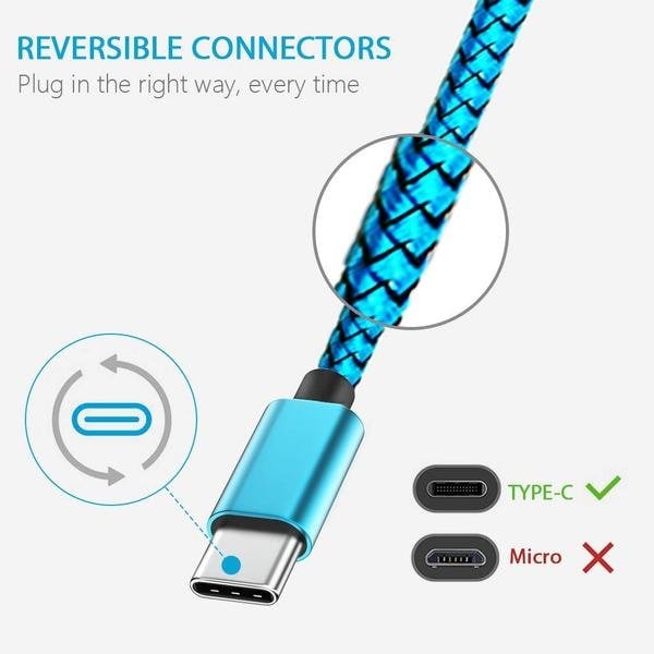 2 st super kvalitet 3 m  usb-c|ljusblå blå