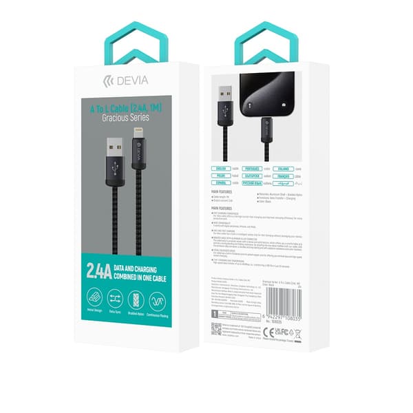 Devia kabel Gracious EC650 USB - USB-C 1,0 m 2,4A svart svart