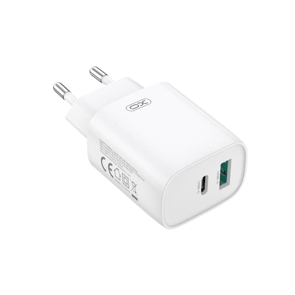 XO väggladdare CE30 PD 30W 1x USB-C 1x USB vit + kabel USB-C - Lightning