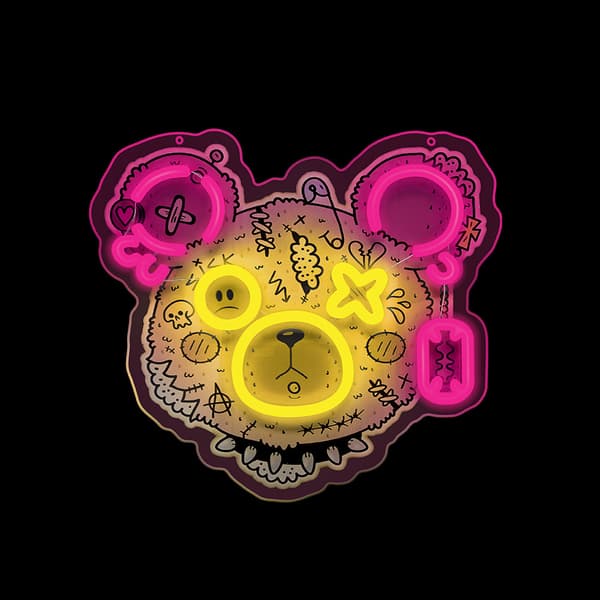 Neon ART LED PUNK TEDDY BEAR rosa-gul FLA01 Forever Light